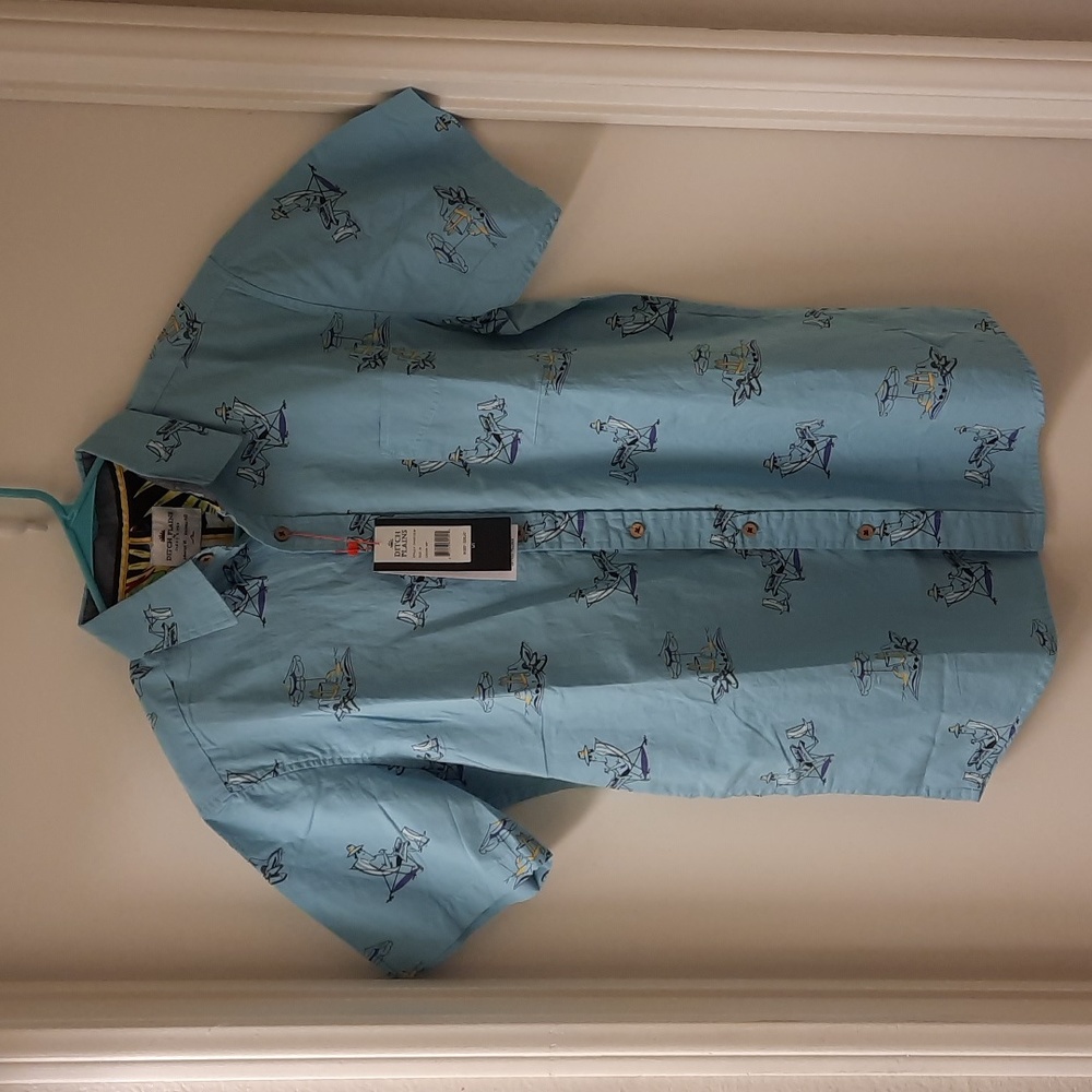NWT, Ditch Plains by Ricky Singh Men's Sky Blue Button Front Shirt